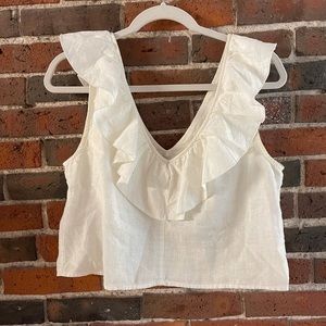 Cream ruffle crop tank